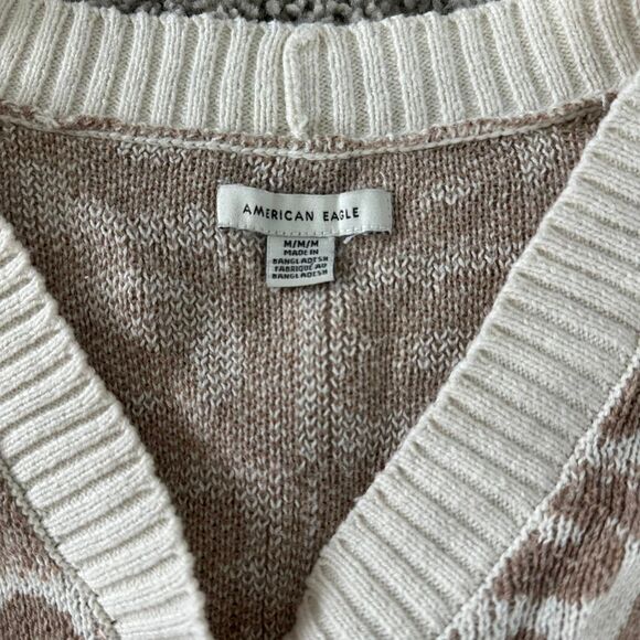 American Eagle Brown Cream Floral Cropped Cardigan Sweater M - Picture 3 of 6